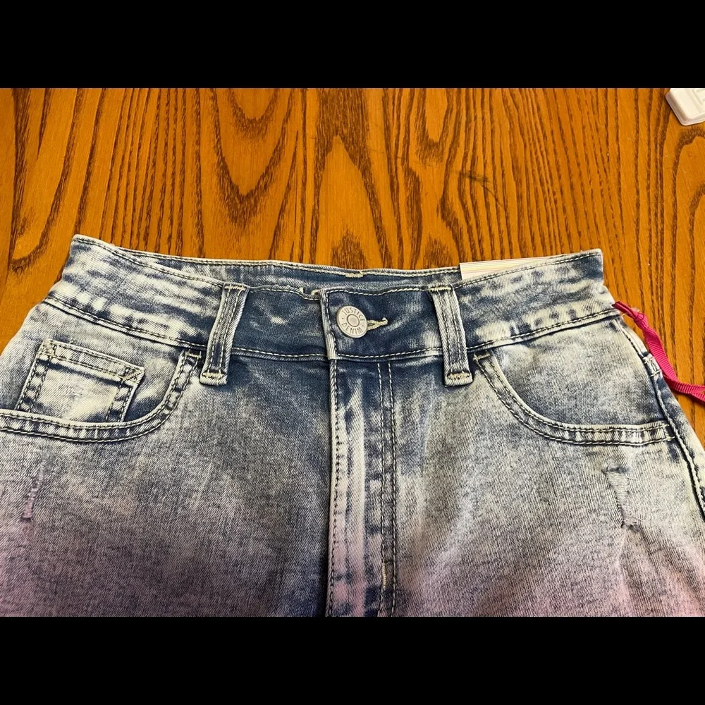 New Size 12 Justice Distress Blue Denim And Pink Dye